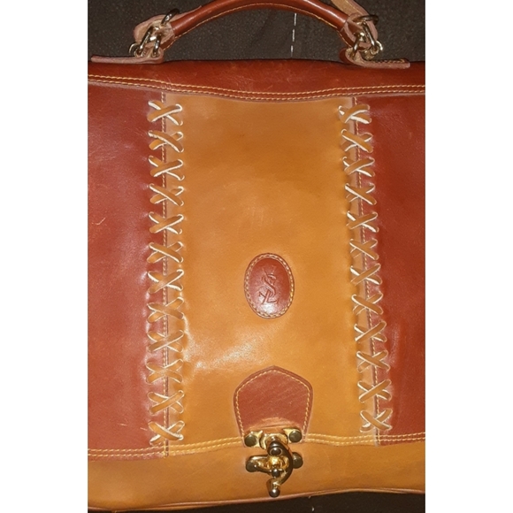 YVES Saint Laurent | Braided Detail Handle and Strap Messenger Bag - Tan/Whiskey - Picture 11 of 12